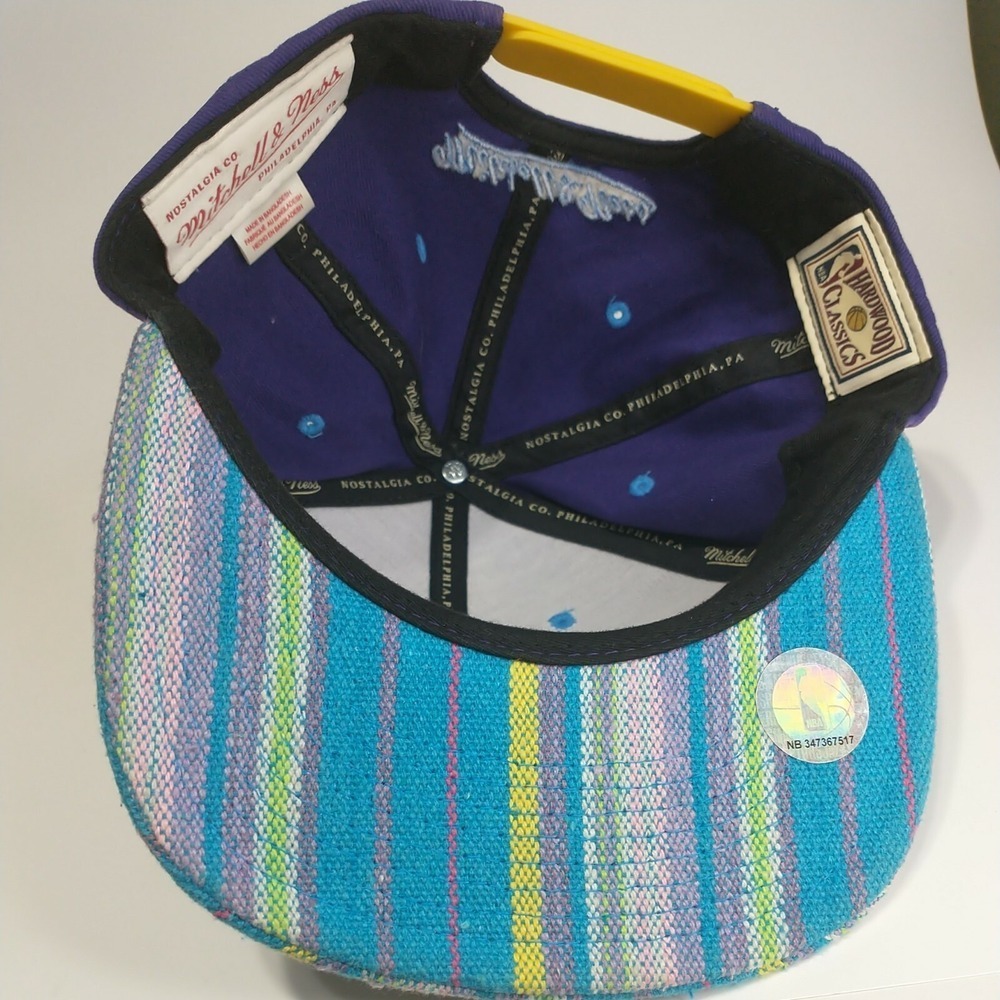 Mitchell & Ness Los Angeles Lakers Snapback Hat Purple Striped Brim NBA Mens - Picture 8 of 12